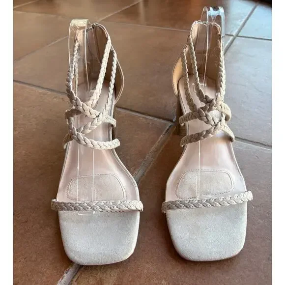 Joie Felina Braided Strap Square Toe Sandals w Block Heels, Zip Closures sz 9.5 - Picture 11 of 13